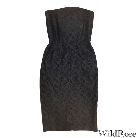 ROLAND MOURET Electra Black Lace Corset Bustier Staples Boning Pencil Dress SZ 8 - Picture 3 of 16